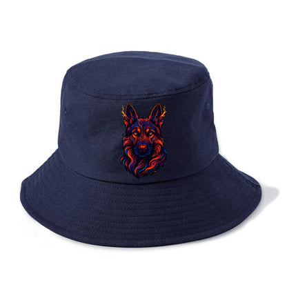 Alert German Shepherd with cyber circuit patterns in the fur, neon orange and black - Bucket Hat - Twilight Navy(Blue)