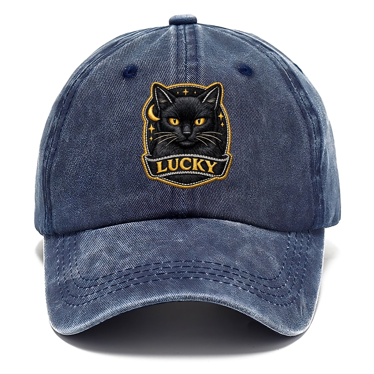 BLACK CAT LUCKY - sleek black cat with gold eyes in black , mysterious feline - Classic Cap - Twilight Navy(Blue)