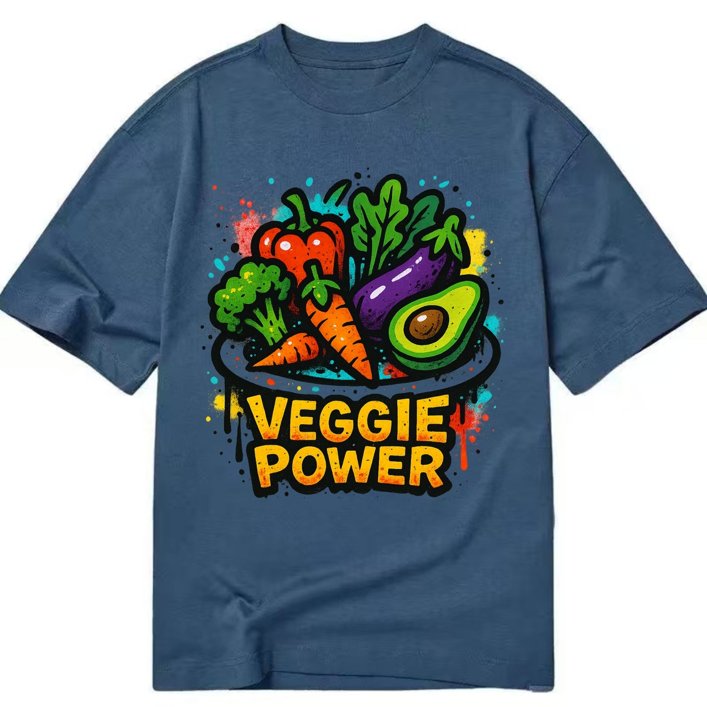 Colorful vegetables and plants on plate - plant-based lifestyle, veggie power - Classic T-shirt - Twilight Navy(Blue)