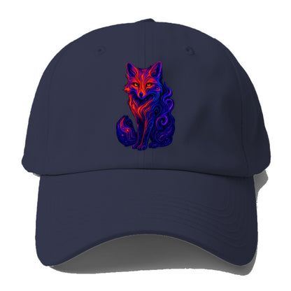 Clever fox with tail dissolving into cosmic nebula swirls, orange to purple gradient - Baseball Cap - Twilight Navy(Blue)
