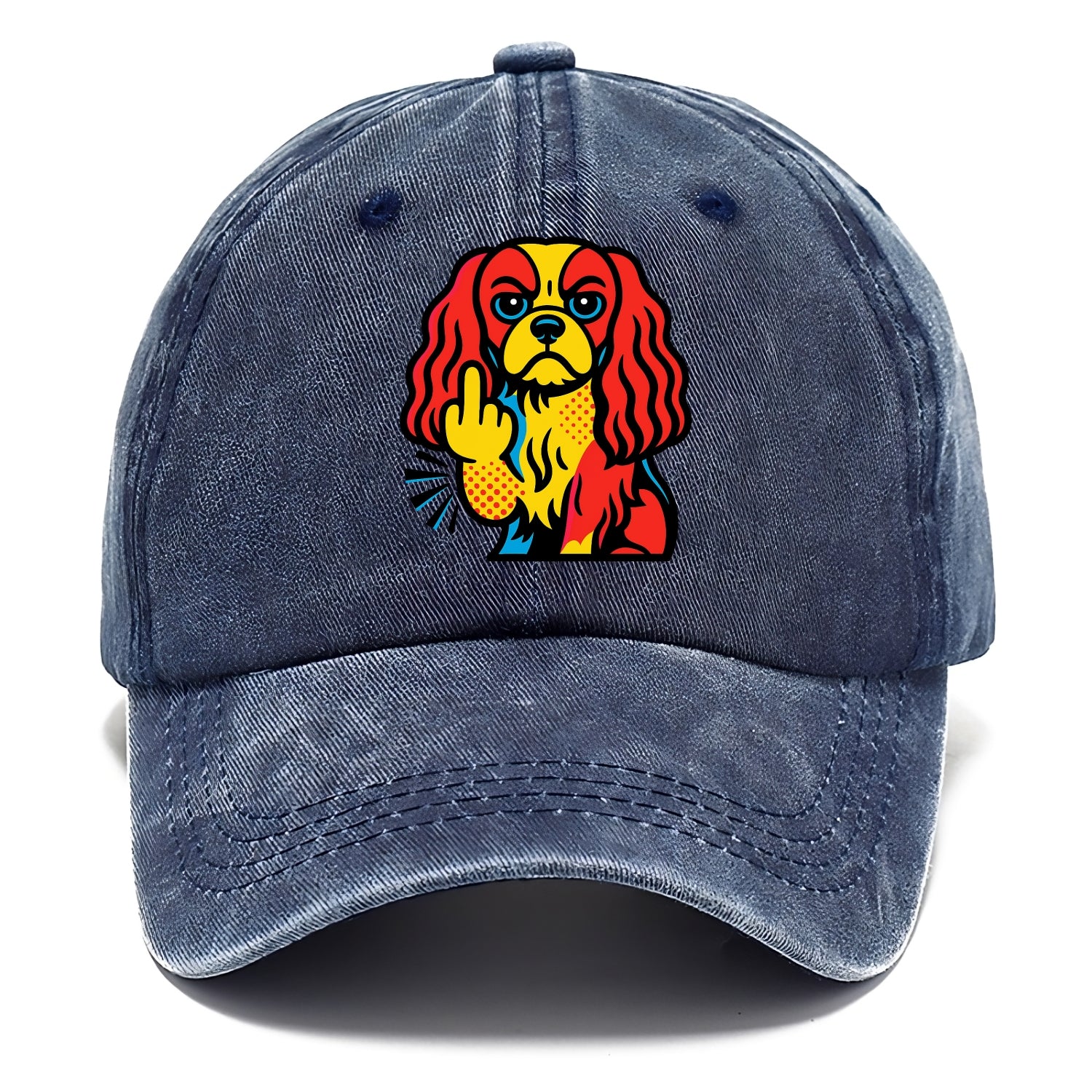 Cavalier King Charles Spaniel with long ears, regal paw giving finger - Classic Cap - Twilight Navy(Blue)