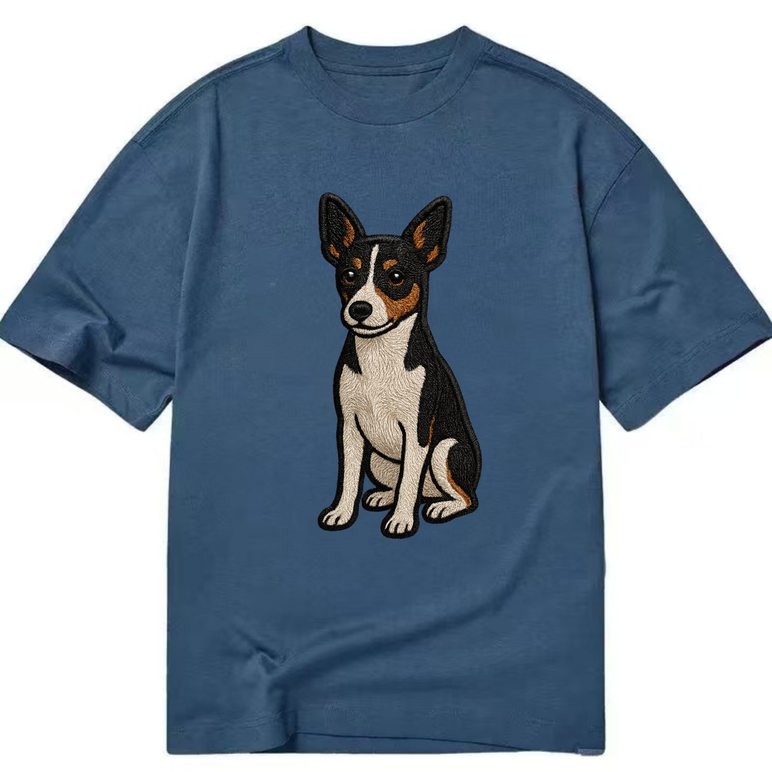 Rat Terrier - Tri-color embroidered pose Classic T-shirt - Twilight Navy(Blue)