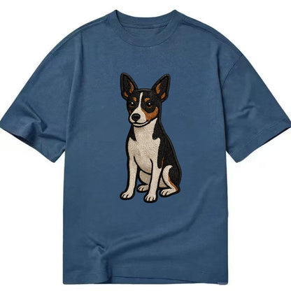 Rat Terrier - Tri-color embroidered pose Classic T-shirt - Twilight Navy(Blue)