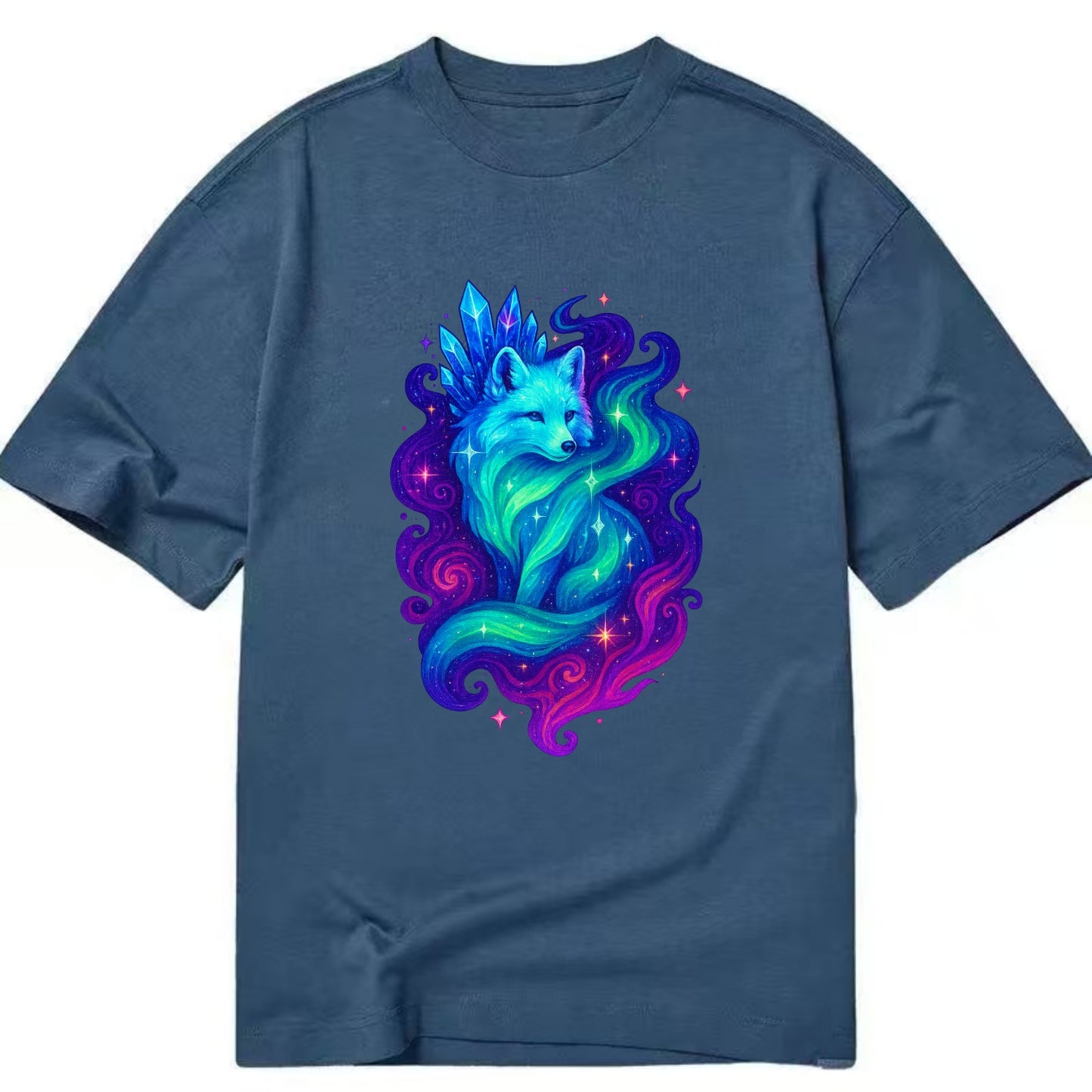 Ethereal arctic fox with fur that transforms into crystal formations, northern - Classic T-shirt - Twilight Navy(Blue)