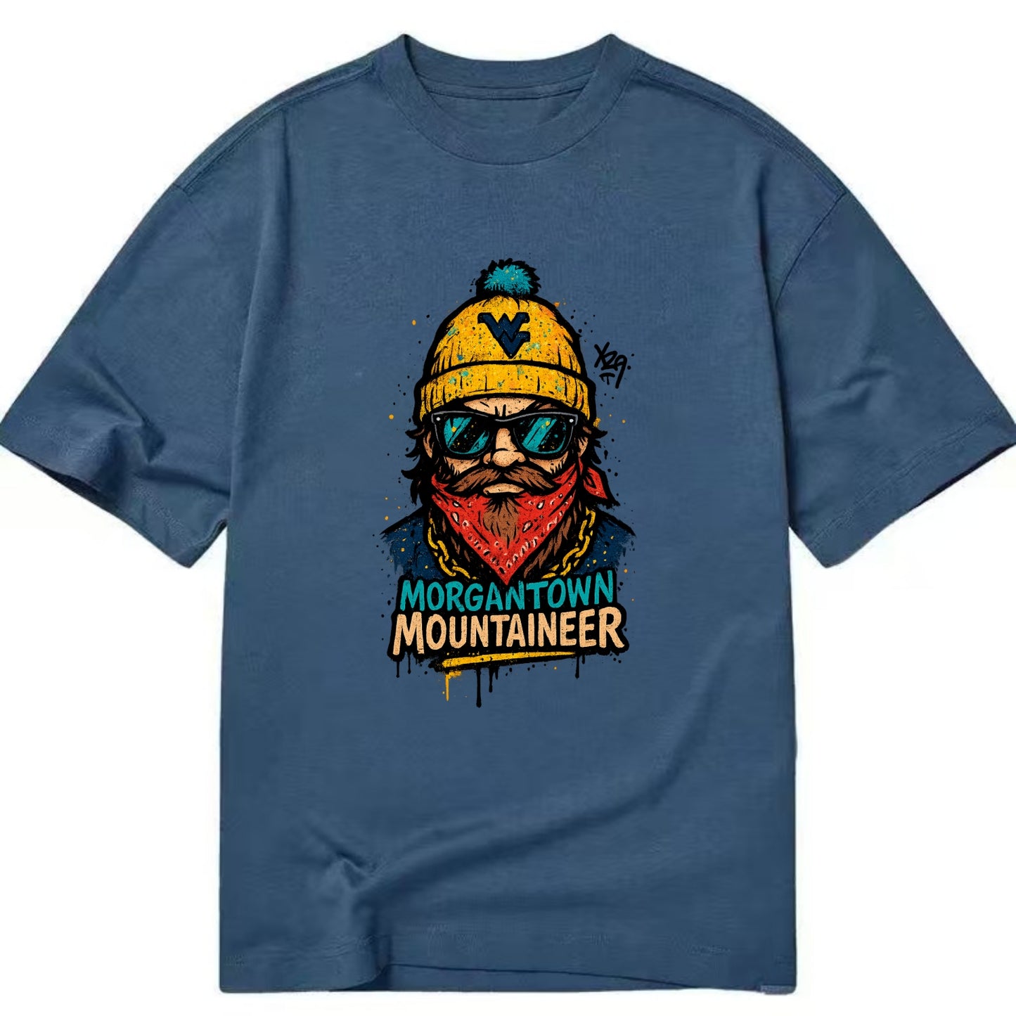 Morgantown Mountaineer wearing West Virginia beanie with WV patch - Classic T-shirt - Twilight Navy(Blue)