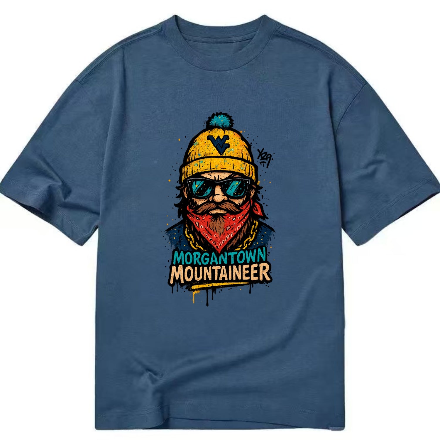 Morgantown Mountaineer wearing West Virginia beanie with WV patch - Classic T-shirt - Twilight Navy(Blue)