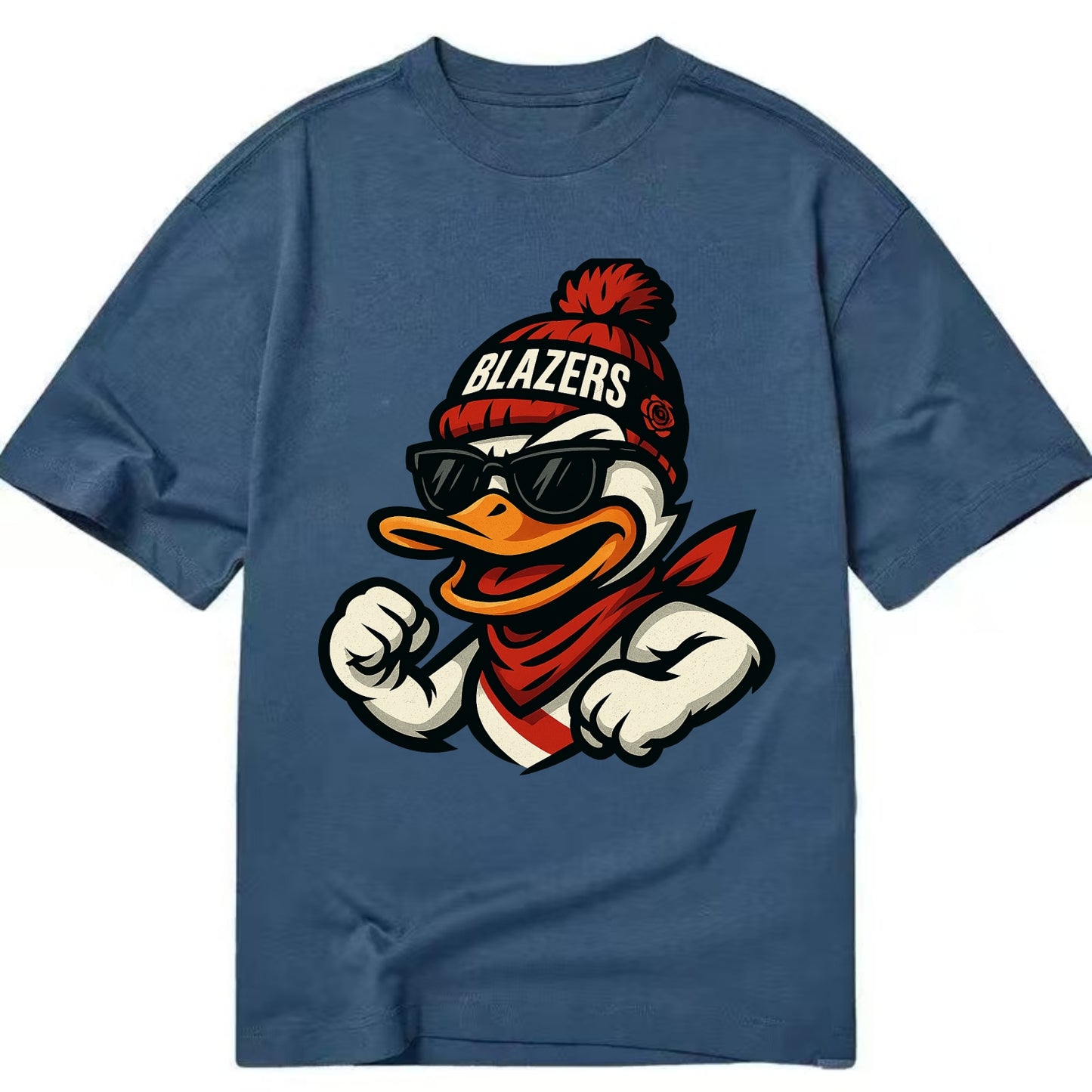 Oregon Duck wearing Trail Blazers beanie with rose patch and wayfarer sunglasses - Classic T-shirt - Twilight Navy(Blue)