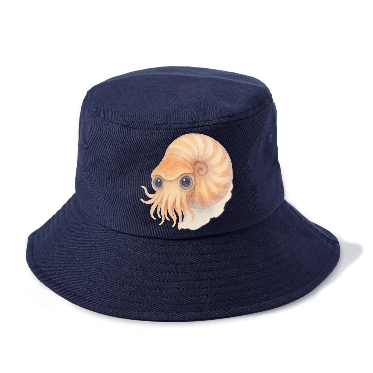 Baby Nautilus - spiral shell, tentacles peeking, ancient eyes, front-facing, living - Bucket Hat - Twilight Navy(Blue)
