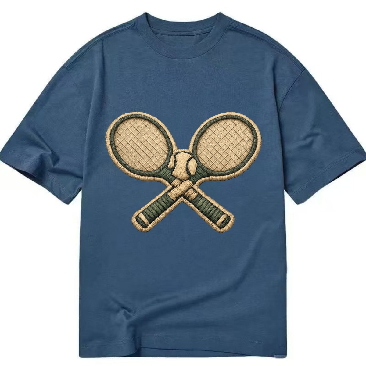 Embroidered patch design - TENNIS RACKET CROSSED - tennis rackets with ball in - Classic T-shirt - Twilight Navy(Blue)