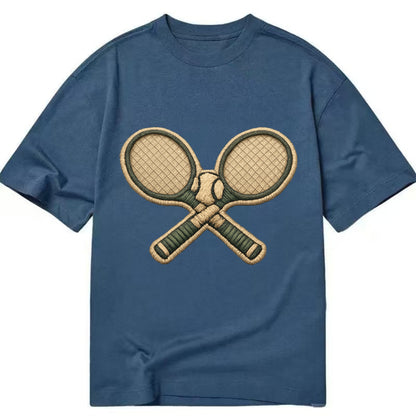Embroidered patch design - TENNIS RACKET CROSSED - tennis rackets with ball in - Classic T-shirt - Twilight Navy(Blue)