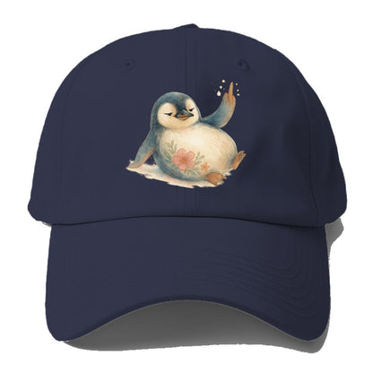 chubby penguin sliding on belly, one flipper up giving attitude - Baseball Cap - Twilight Navy(Blue)