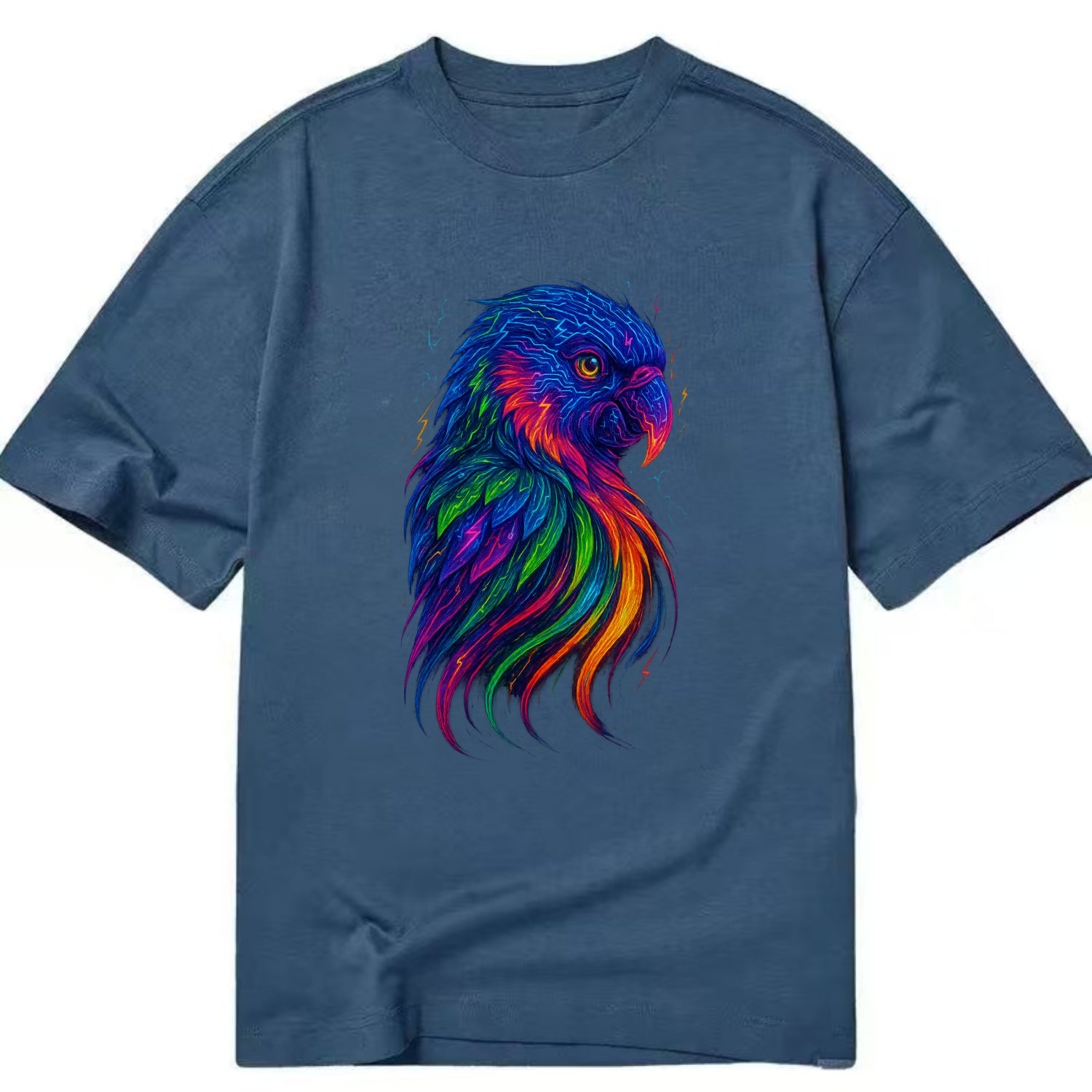 Vibrant parrot with feathers flowing into tropical rainbow streams, every color - Classic T-shirt - Twilight Navy(Blue)