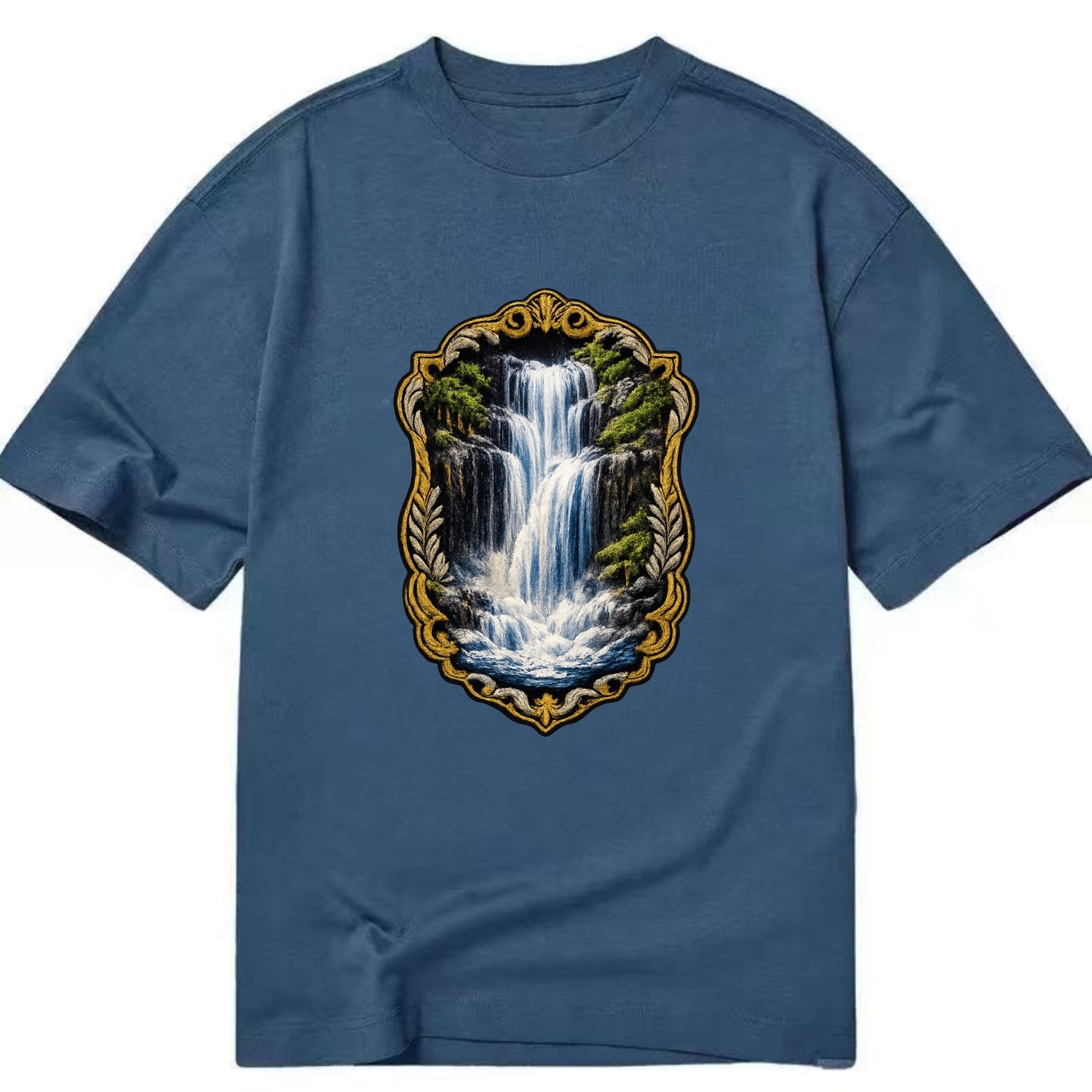 WATERFALL CASCADE - falling water with mist in blue and white , nature wonder - Classic T-shirt - Twilight Navy(Blue)