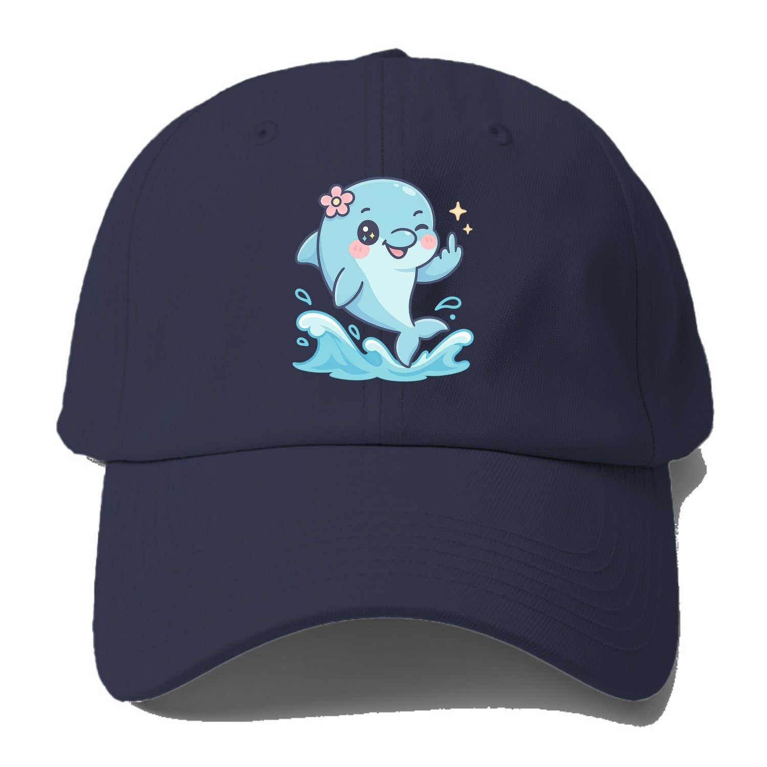 smiling dolphin jumping through ocean waves, one fin up with attitude - Baseball Cap For Big Heads - Twilight Navy(Blue)