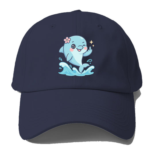 smiling dolphin jumping through ocean waves, one fin up with attitude - Baseball Cap For Big Heads - Twilight Navy(Blue)