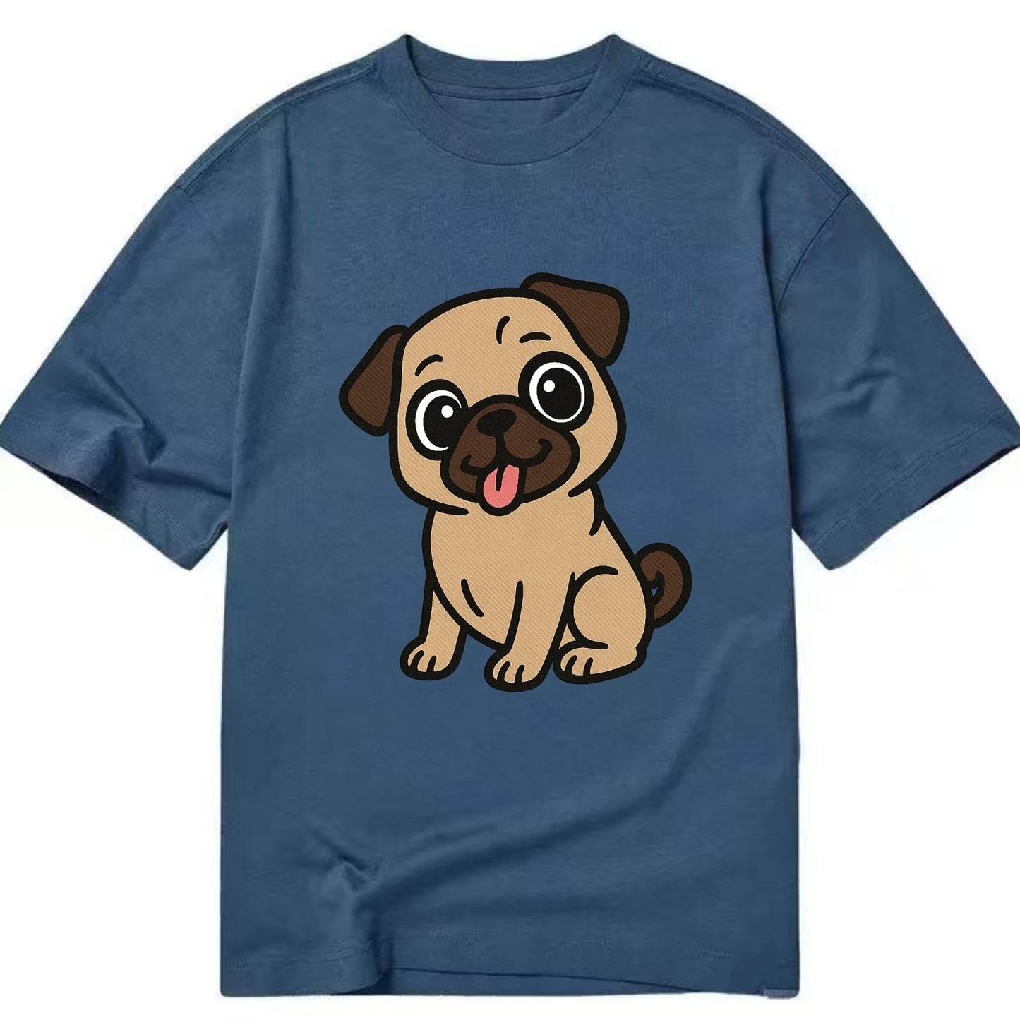 Pug - Tilted head with tongue out - Classic T-shirt - Twilight Navy(Blue)