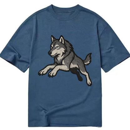Wolf Leaping Action  - Classic T-shirt - Twilight Navy(Blue)