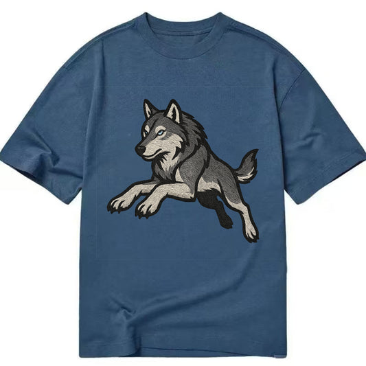 Wolf Leaping Action  - Classic T-shirt - Twilight Navy(Blue)