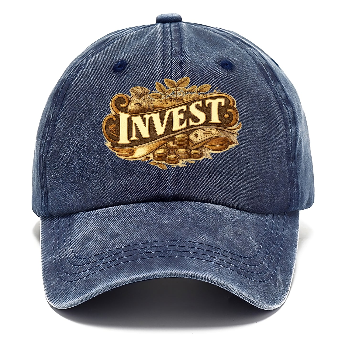 Bold typography design - "INVEST" - growing money, smart decisions - Classic Cap - Twilight Navy(Blue)