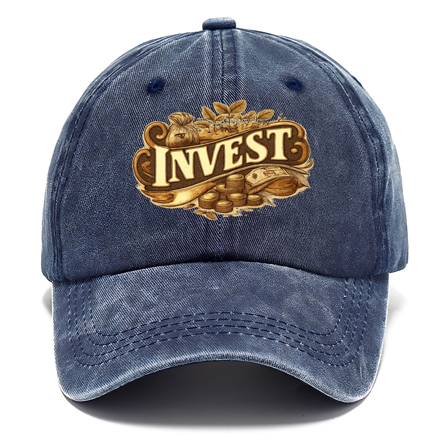 Bold typography design - "INVEST" - growing money, smart decisions - Classic Cap - Twilight Navy(Blue)