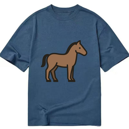 Horse - Brown standing pose flat side profile - Classic T-shirt - Twilight Navy(Blue)