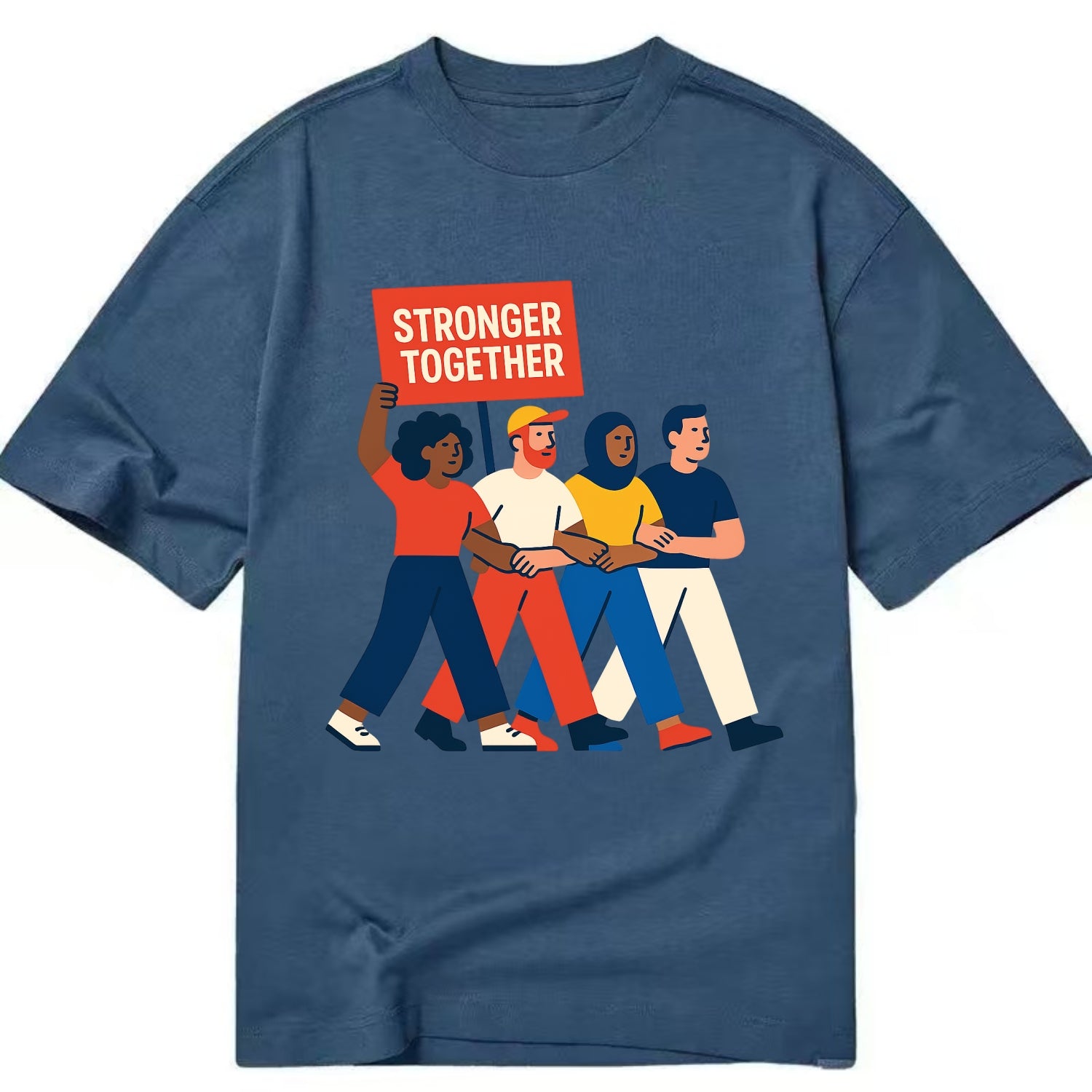 Peaceful protesters marching with linked arms - "Stronger Together" - solidarity - Classic T-shirt - Twilight Navy(Blue)