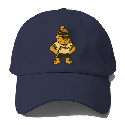 Pittsburgh Bulldog wearing Steelers black and gold beanie with pom pom - Baseball Cap For Big Heads - Twilight Navy(Blue)