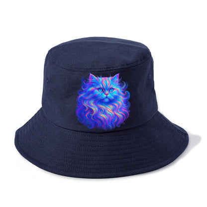 Luxurious Persian cat with flowing fur that refracts into rainbow prisms, soft pastel - Bucket Hat - Twilight Navy(Blue)