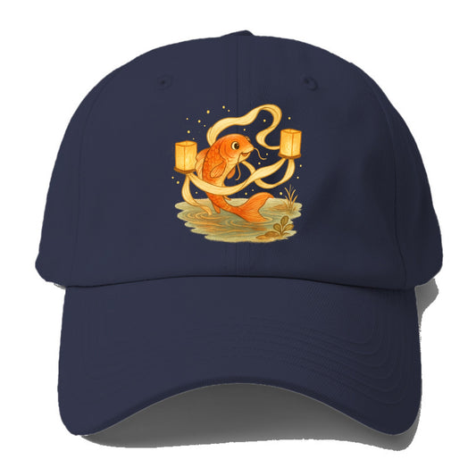Koi weaving silk streamers through floating lanterns on tranquil water - Baseball Cap For Big Heads - Twilight Navy(Blue)