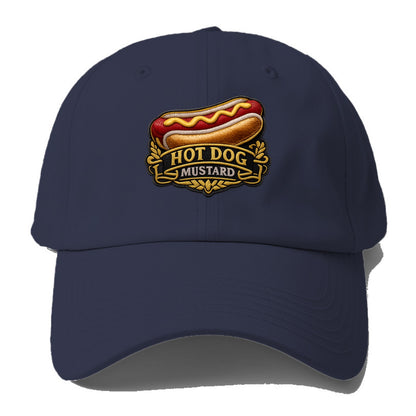 HOT DOG MUSTARD - classic hot dog in tan yellow red , ballpark food - Baseball Cap - Twilight Navy(Blue)