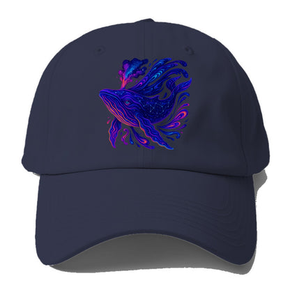 Majestic whale with body composed of galaxy clusters, stellar fins flowing like - Baseball Cap - Twilight Navy(Blue)