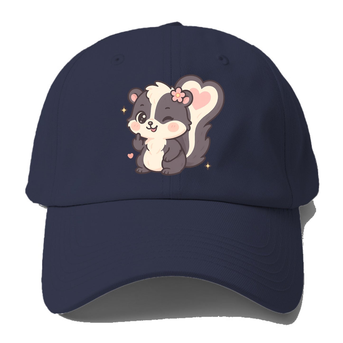 fluffy skunk with heart-shaped tail pattern, one paw up showing sass - Baseball Cap - Twilight Navy(Blue)