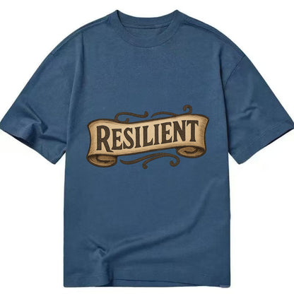 Bold typography design - "RESILIENT" - bouncing back, unbreakable spirit - Classic T-shirt - Twilight Navy(Blue)
