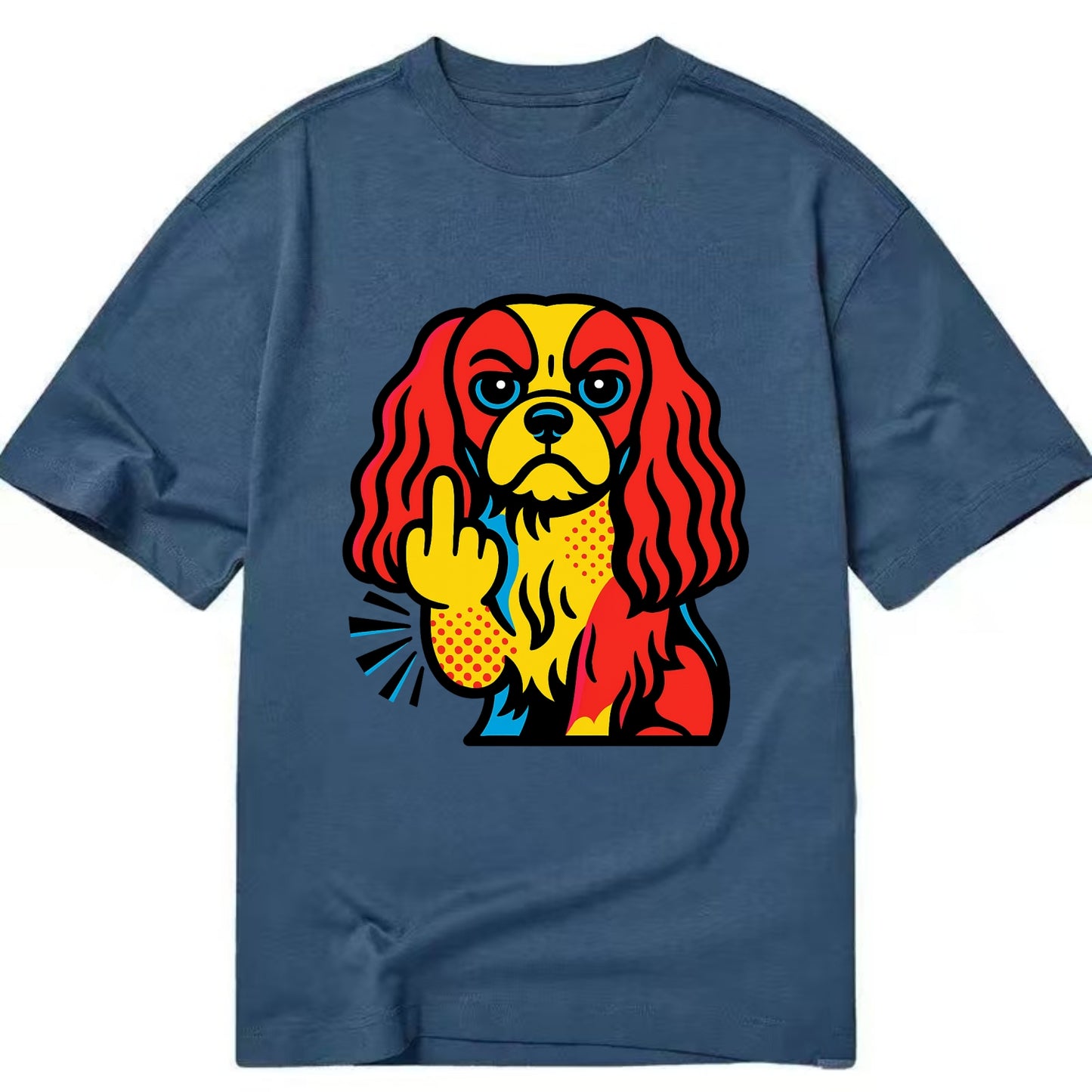 Cavalier King Charles Spaniel with long ears, regal paw giving finger - Classic T-shirt - Twilight Navy(Blue)