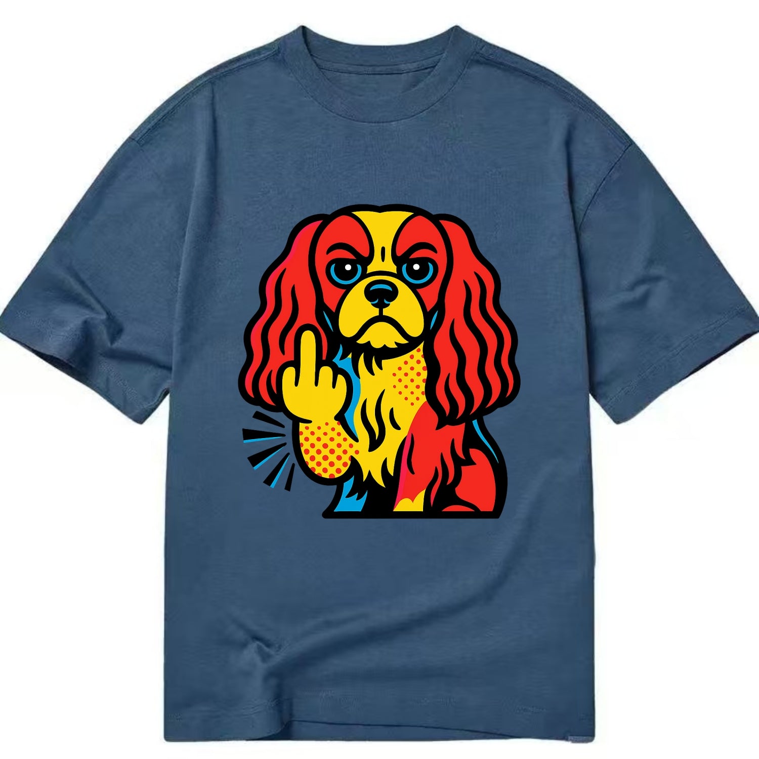 Cavalier King Charles Spaniel with long ears, regal paw giving finger - Classic T-shirt - Twilight Navy(Blue)