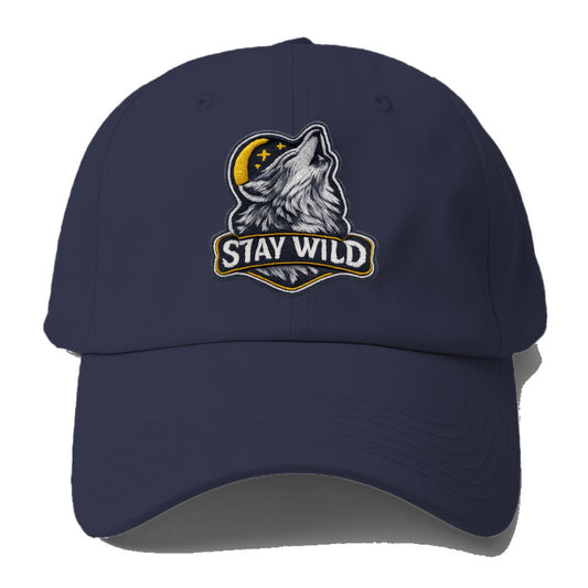 STAY WILD - wolf with text in gray , free spirit - Baseball Cap For Big Heads - Twilight Navy(Blue)