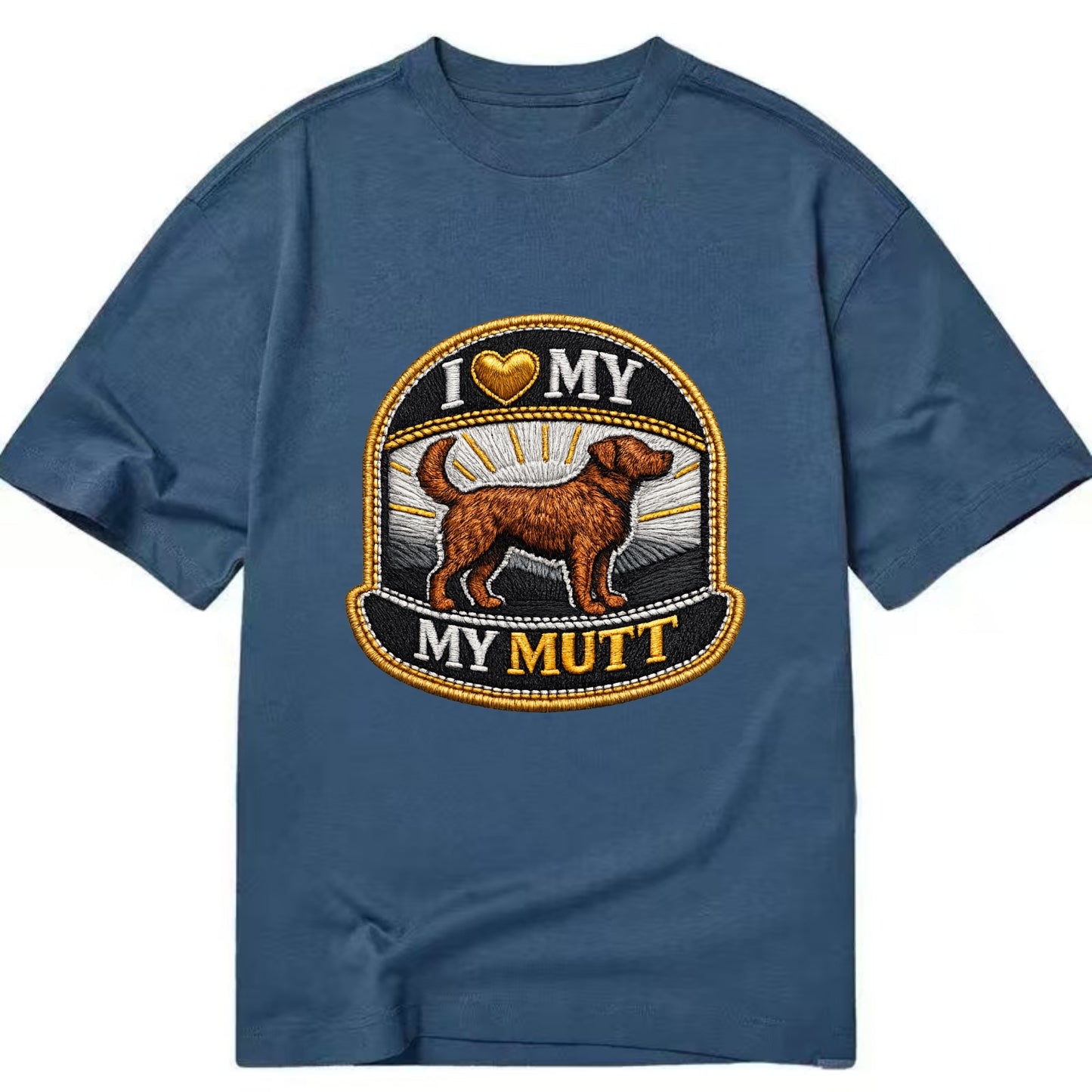I LOVE MY MUTT - mixed breed silhouette in brown , rescue pride - Classic T-shirt - Twilight Navy(Blue)