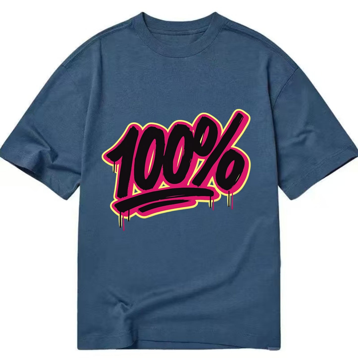 Bold typography design - "100%" - all in, fully committed - Classic T-shirt - Twilight Navy(Blue)