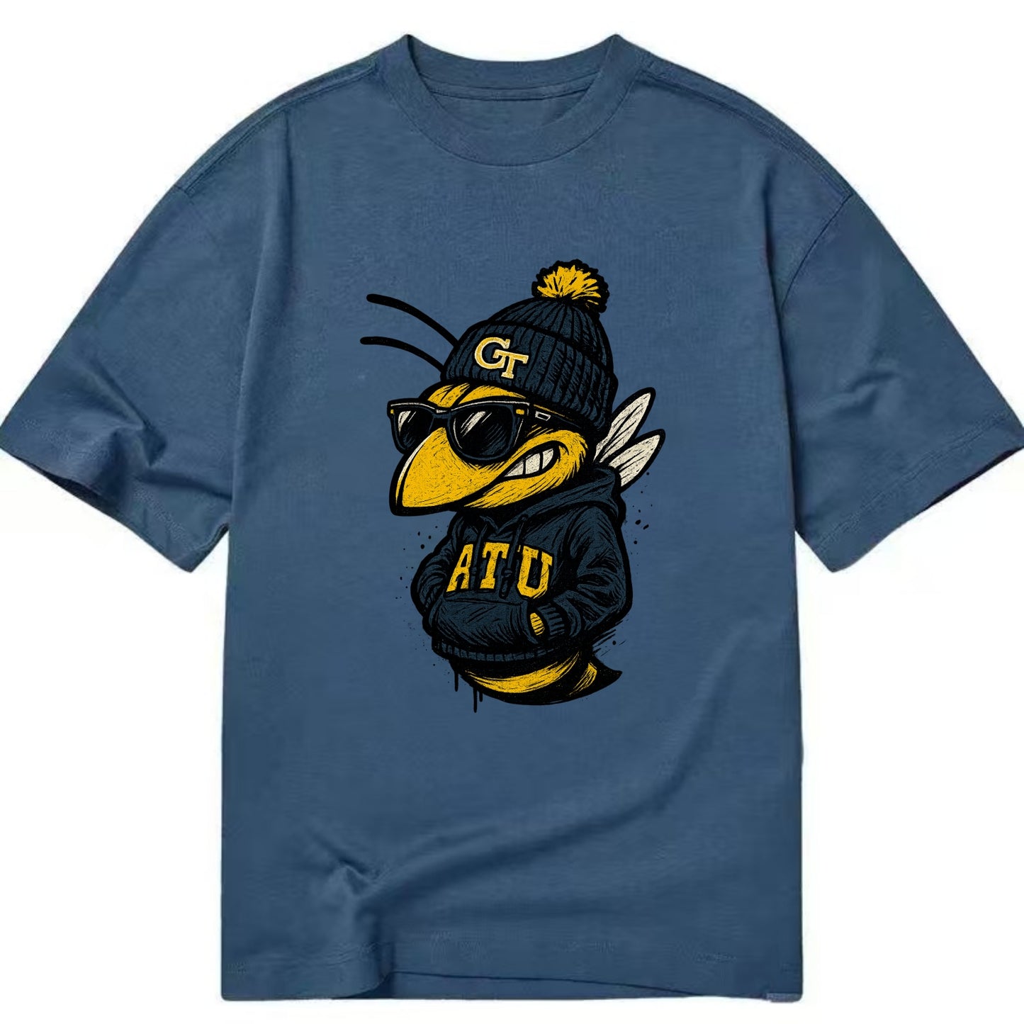 Atlanta Yellow Jacket wearing Georgia Tech beanie with GT patch - Classic T-shirt - Twilight Navy(Blue)