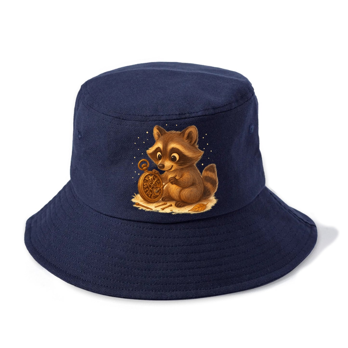 Raccoon tinkering with a steampunk pocket watch using tiny brass tools - Bucket Hat - Twilight Navy(Blue)