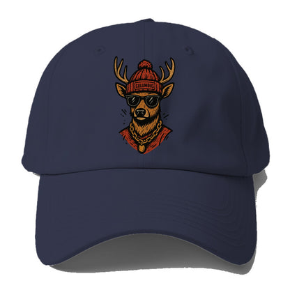Columbus White-tailed Deer wearing Columbus beanie with pom pom and - Baseball Cap For Big Heads - Twilight Navy(Blue)