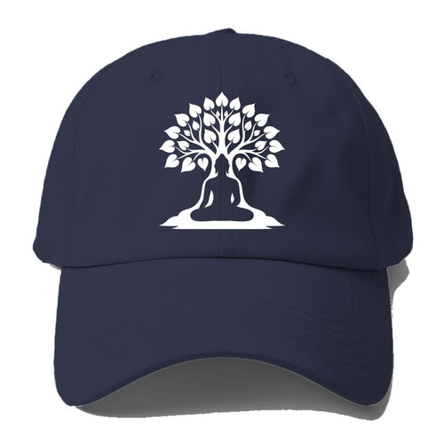 Buddha silhouette meditating - negative space forms bodhi tree - Baseball Cap For Big Heads