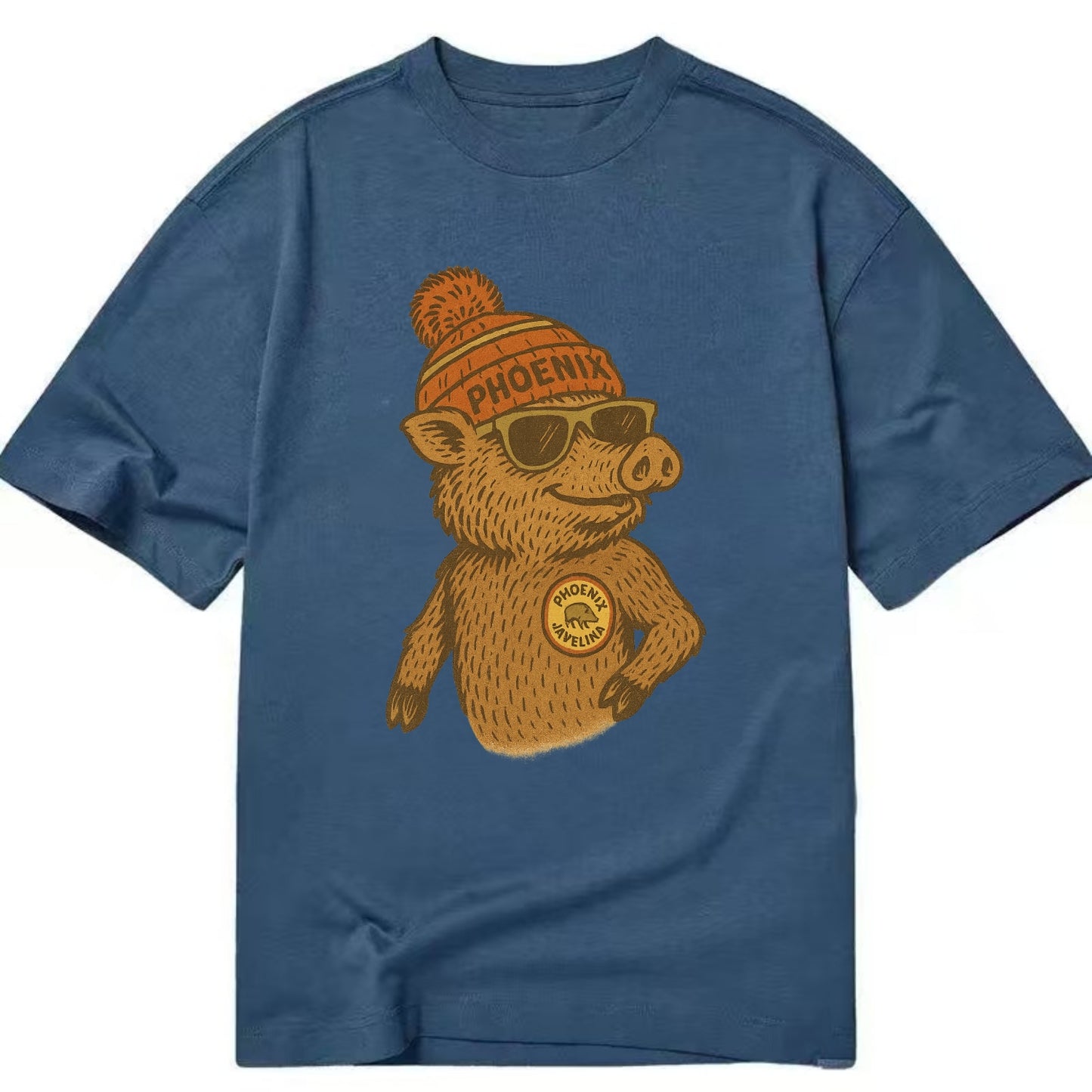 Phoenix Javelina wearing Phoenix beanie with pom pom and wayfarer sunglasses - Classic T-shirt - Twilight Navy(Blue)