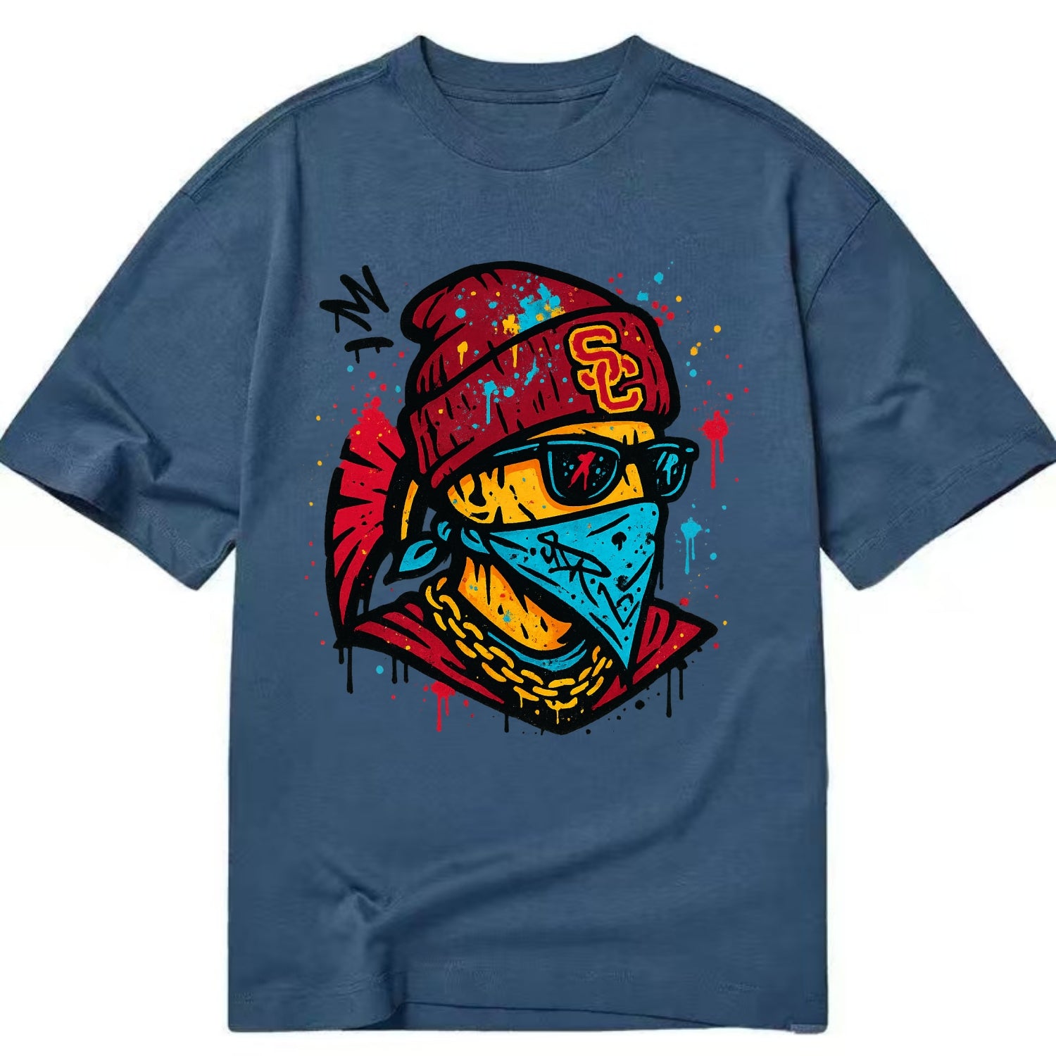 Los Angeles Trojan wearing USC beanie with SC patch - Classic T-shirt - Twilight Navy(Blue)