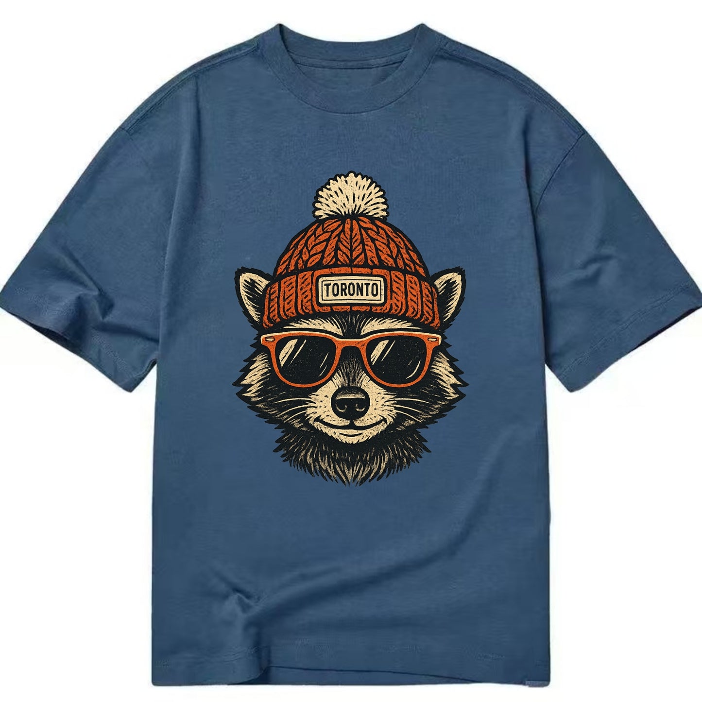 Toronto Raccoon wearing Toronto beanie with pom pom and wayfarer sunglasses - Classic T-shirt - Twilight Navy(Blue)
