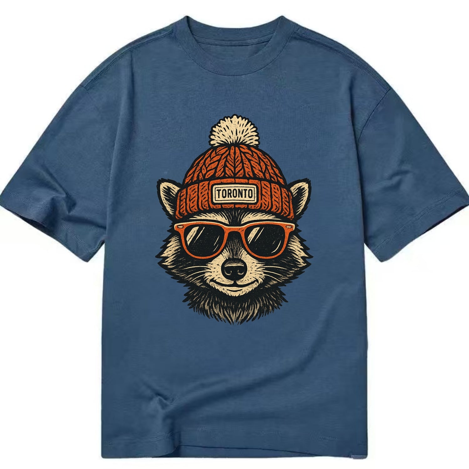 Toronto Raccoon wearing Toronto beanie with pom pom and wayfarer sunglasses - Classic T-shirt - Twilight Navy(Blue)