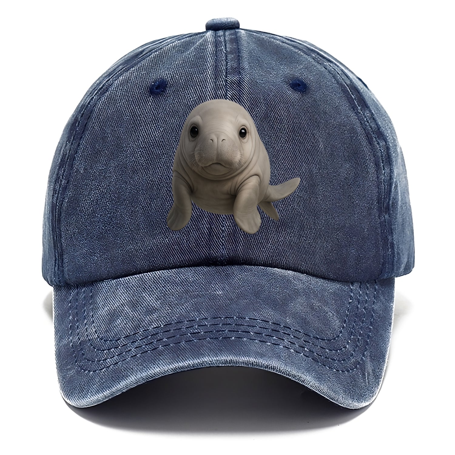 Baby Dugong - gray with paddle tail, gentle expression, whiskers, front-facing, sweet - Classic Cap - Twilight Navy(Blue)