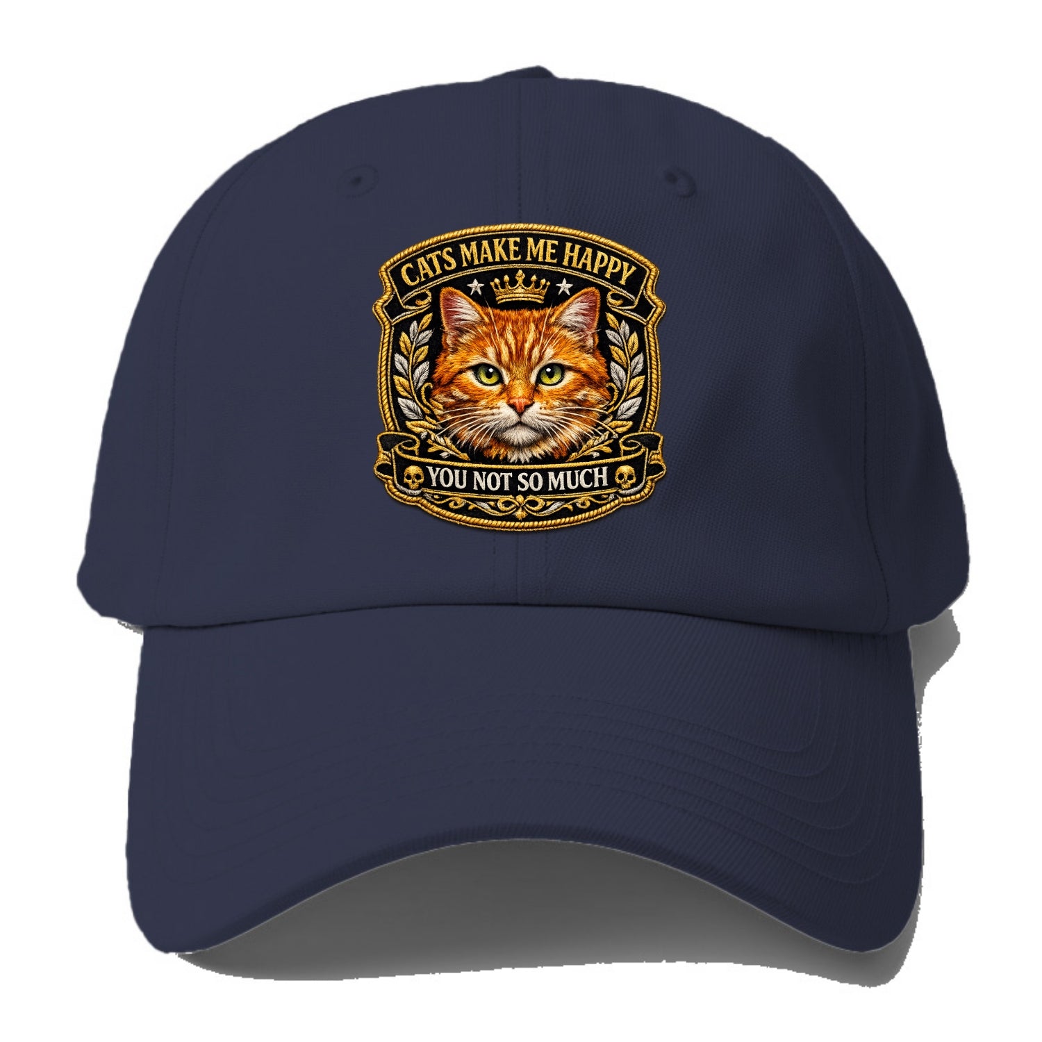 CATS MAKE ME HAPPY YOU NOT SO MUCH - cat face in orange , cat - Baseball Cap For Big Heads - Twilight Navy(Blue)