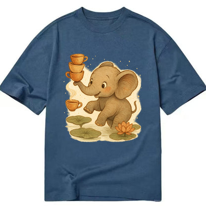 Elephant balancing teacups during a floating tea ceremony beside lotus ponds - Classic T-shirt - Twilight Navy(Blue)
