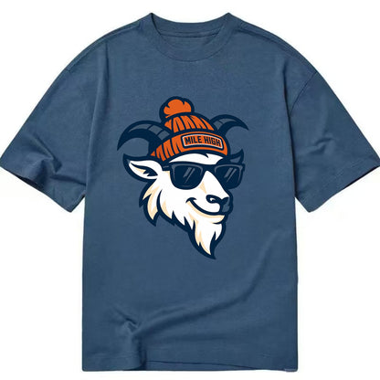 Denver Mountain Goat wearing Broncos beanie with Mile High patch and wayfarer - Classic T-shirt - Twilight Navy(Blue)